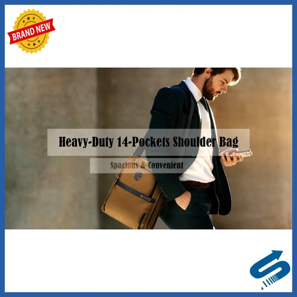15L Expandable Messenger Bag with 14 Pockets for Work Travel